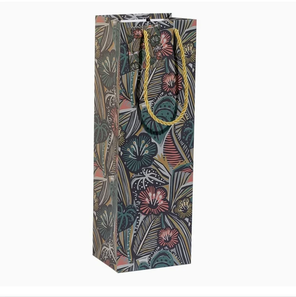 *🆕 Aurora Forum 12 Ct Tropical Floral Accent Tall Bags, Gold Handles & Tags NEW
